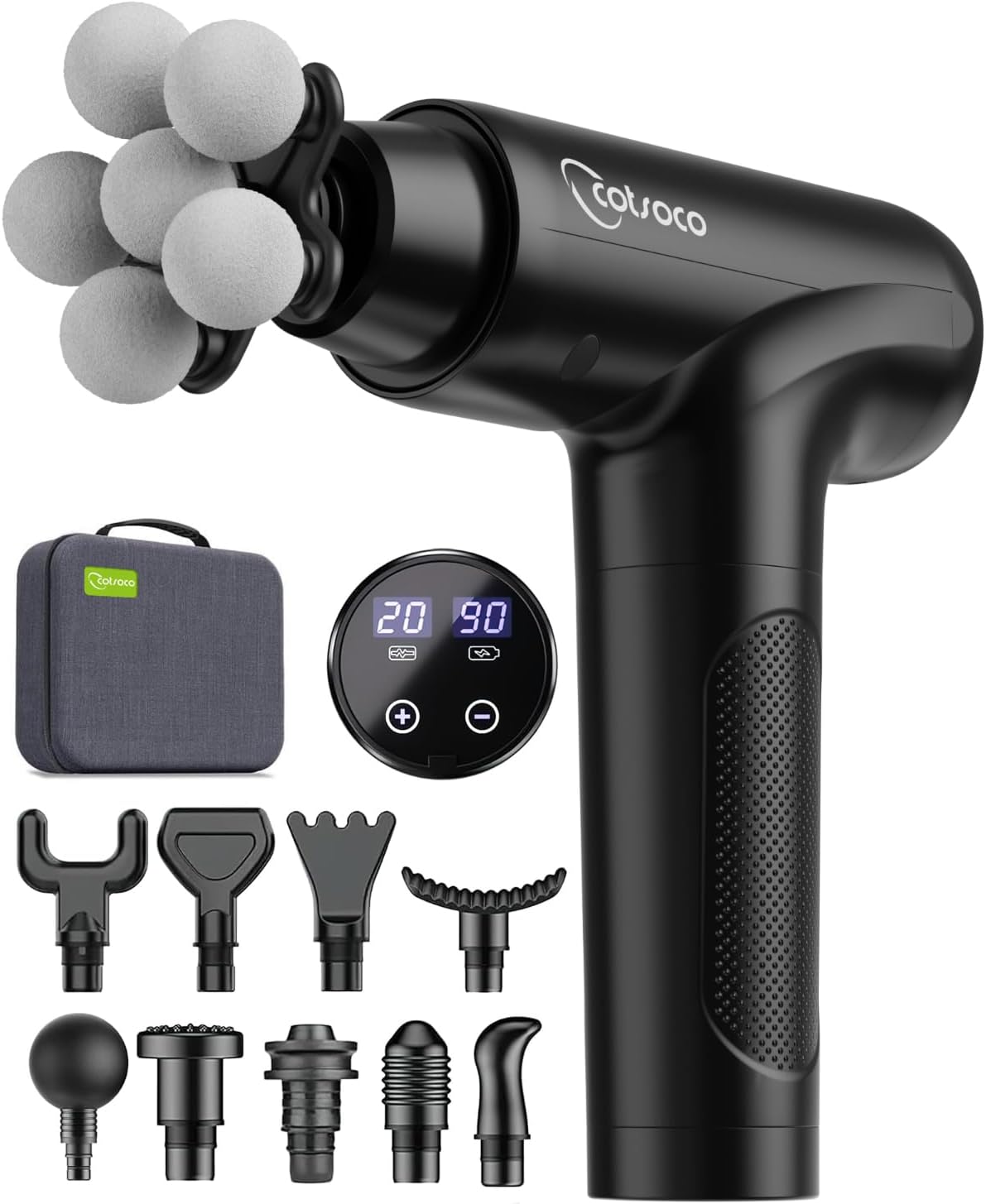 Massage Gun Deep Tissue, Muscle Massage Gun with 9 Attachment Heads 20 Speeds & Silent Brushless Motor for Pain Relief, Handheld Percussion Back Massager Gun, Ideal Gift for Mom/Dad(Black)
