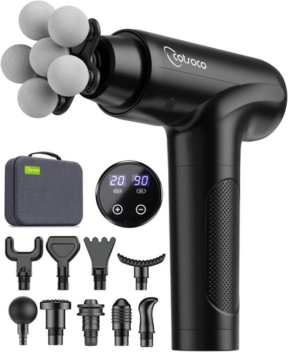 Massage Gun Deep Tissue, Muscle Massage Gun with 9 Attachment Heads 20 Speeds & Silent Brushless Motor for Pain Relief, Handheld Percussion Back Massager Gun, Ideal Gift for Mom/Dad(Black)