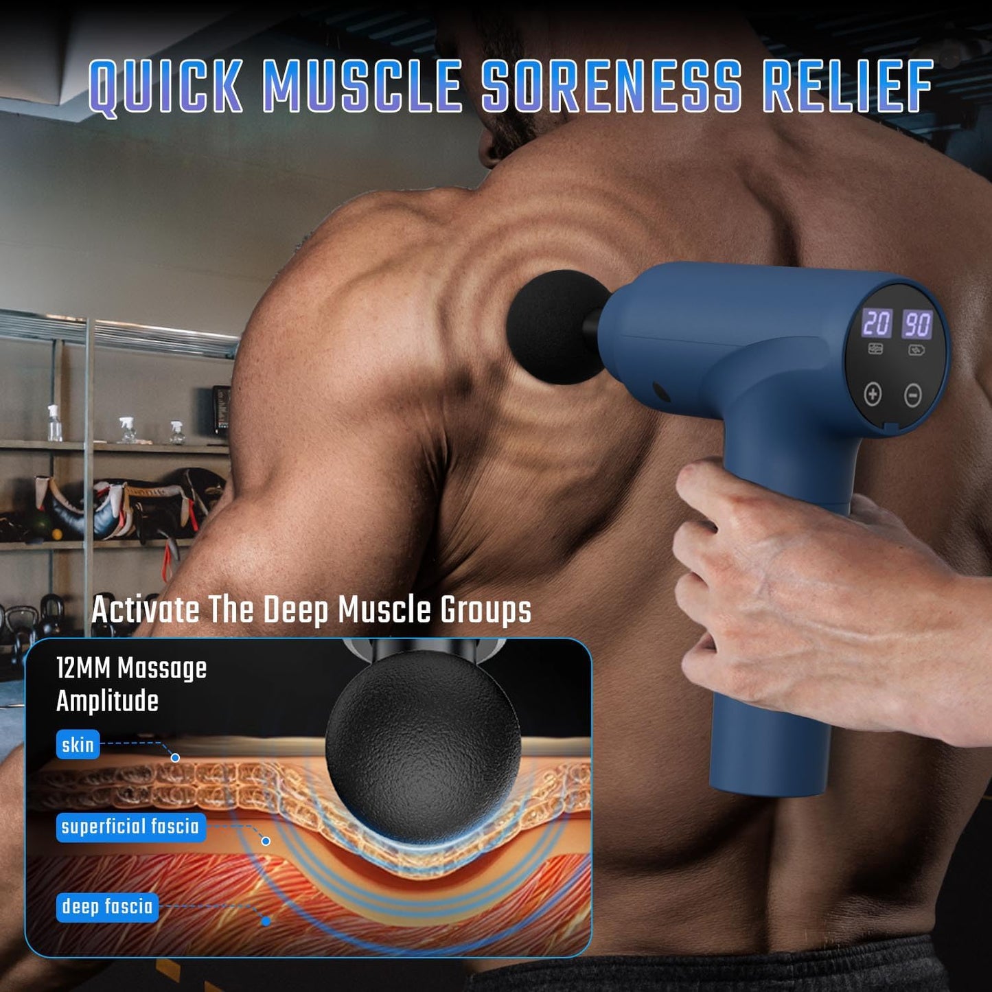 Massage Gun Deep Tissue, Muscle Massage Gun with 9 Attachment Heads 20 Speeds & Silent Brushless Motor for Pain Relief, Handheld Percussion Back Massager Gun, Ideal Gift for Mom/Dad(Black)