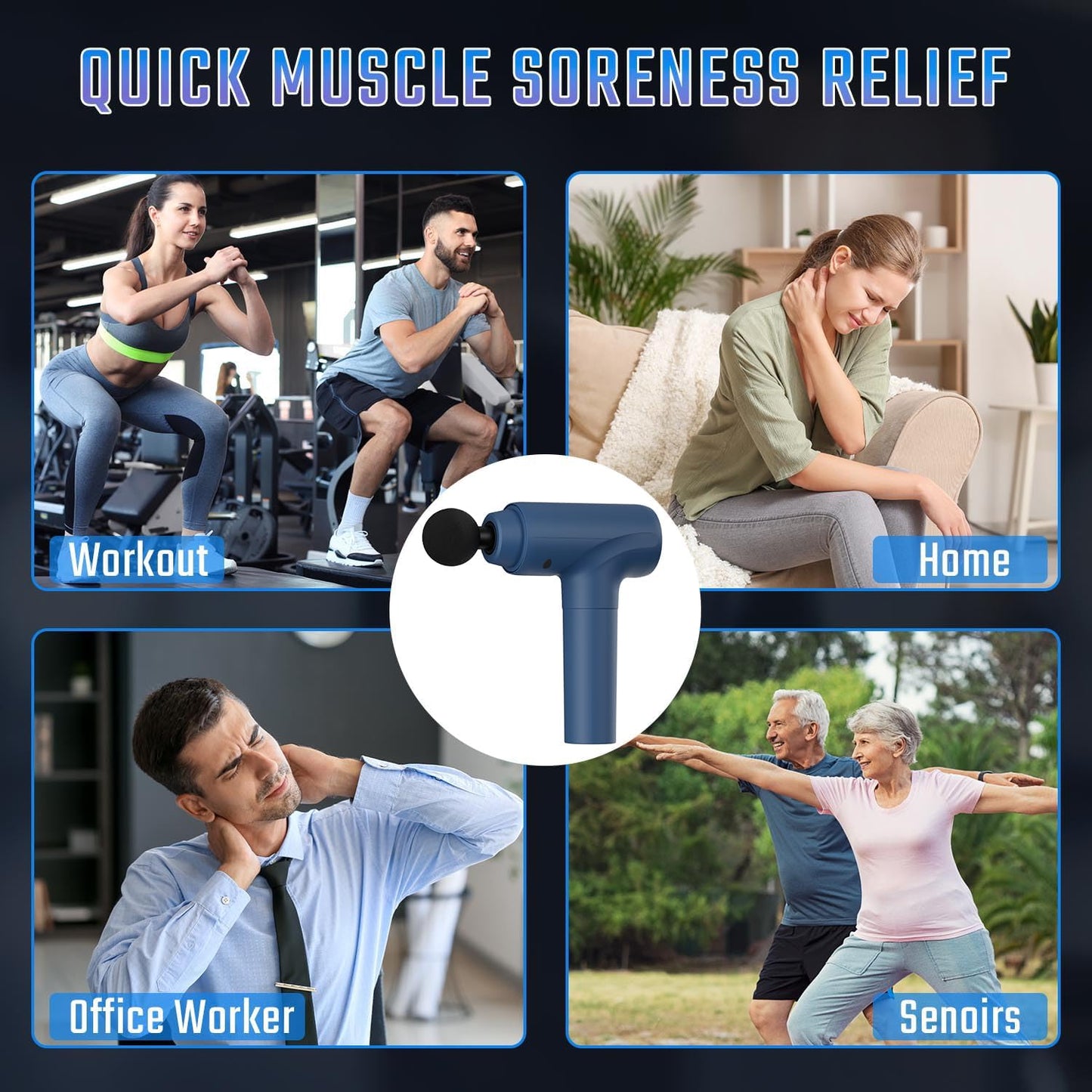Massage Gun Deep Tissue, Muscle Massage Gun with 9 Attachment Heads 20 Speeds & Silent Brushless Motor for Pain Relief, Handheld Percussion Back Massager Gun, Ideal Gift for Mom/Dad(Black)