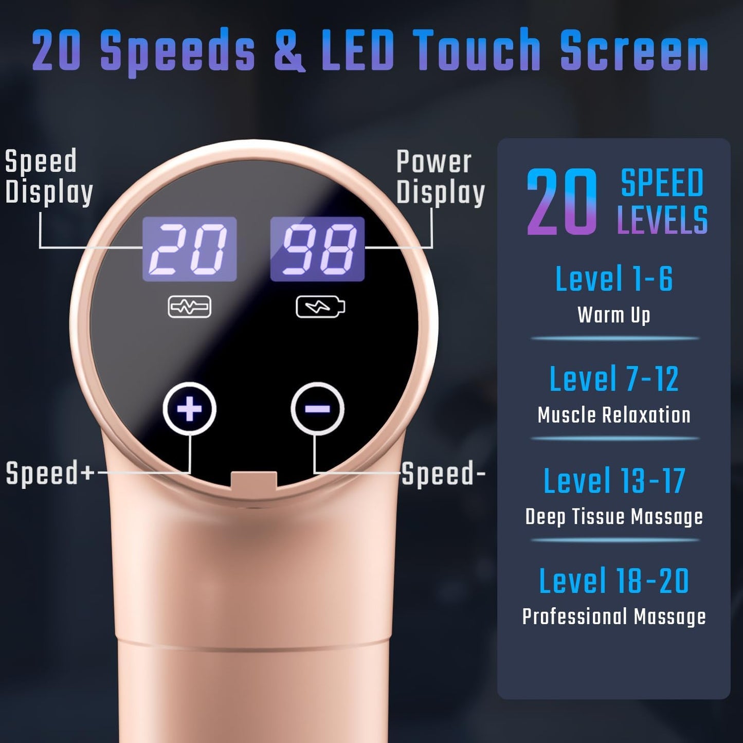 Massage Gun Deep Tissue, Muscle Massage Gun with 9 Attachment Heads 20 Speeds & Silent Brushless Motor for Pain Relief, Handheld Percussion Back Massager Gun, Ideal Gift for Mom/Dad(Black)