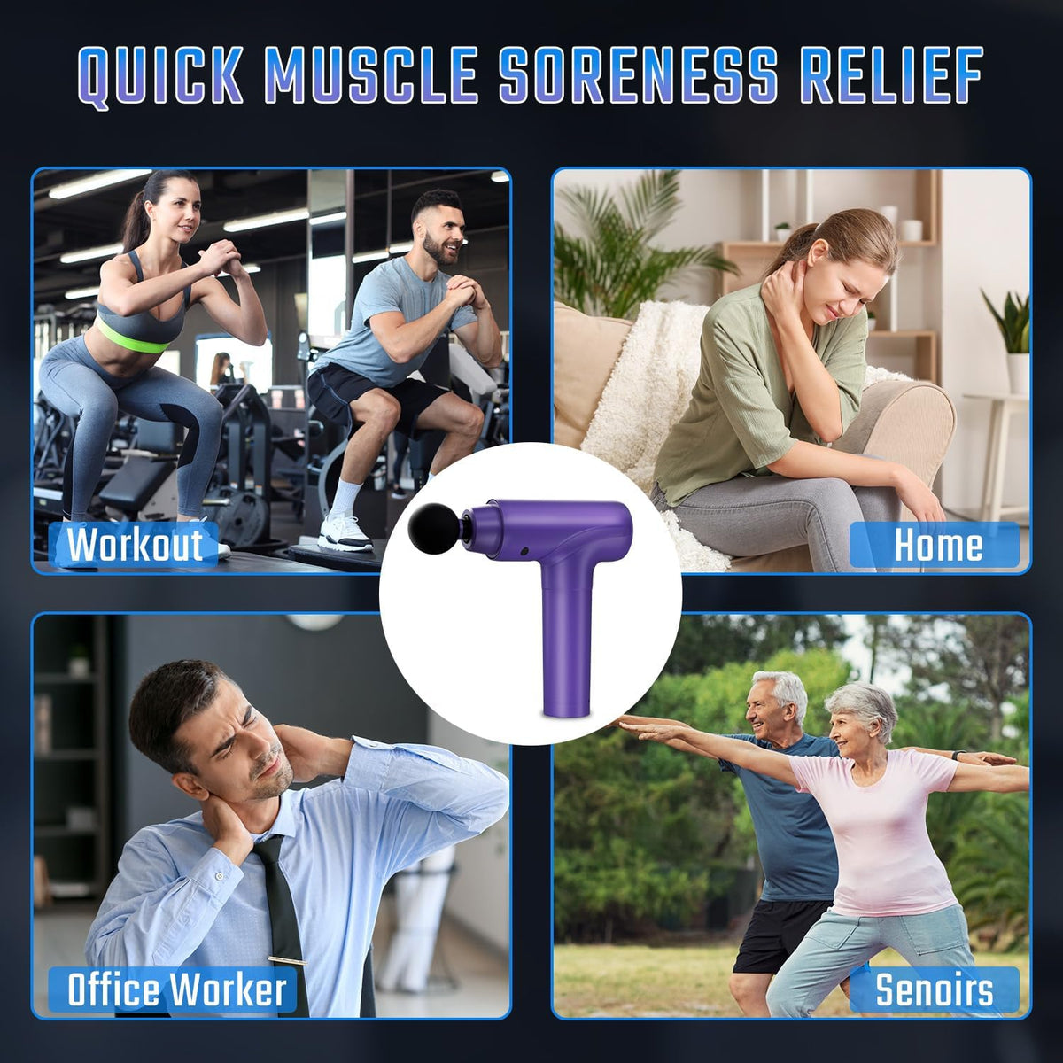 Massage Gun Deep Tissue, Muscle Massage Gun with 9 Attachment Heads 20 Speeds & Silent Brushless Motor for Pain Relief, Handheld Percussion Back Massager Gun, Ideal Gift for Mom/Dad(Black)