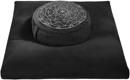 Zafu & Zabuton Meditation Cushion Set - Buckwheat Hull & Memory Foam Pillows, Ergonomic Support for Yoga, Mindfulness - Organic Velvet Cover, Large Size, Purple