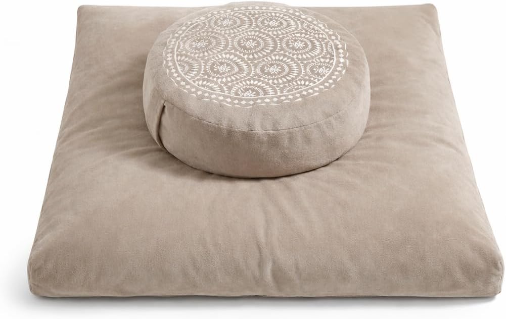 Zafu & Zabuton Meditation Cushion Set - Buckwheat Hull & Memory Foam Pillows, Ergonomic Support for Yoga, Mindfulness - Organic Velvet Cover, Large Size, Purple