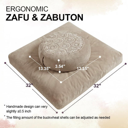 Zafu & Zabuton Meditation Cushion Set - Buckwheat Hull & Memory Foam Pillows, Ergonomic Support for Yoga, Mindfulness - Organic Velvet Cover, Large Size, Purple