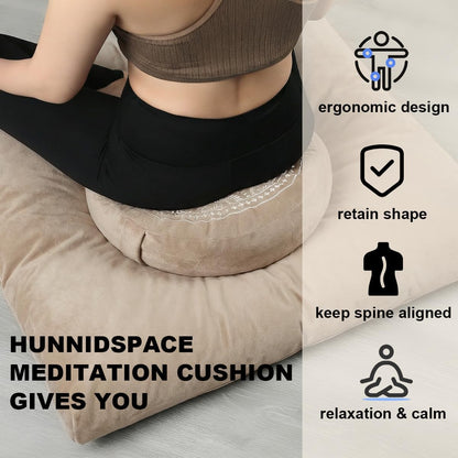 Zafu & Zabuton Meditation Cushion Set - Buckwheat Hull & Memory Foam Pillows, Ergonomic Support for Yoga, Mindfulness - Organic Velvet Cover, Large Size, Purple