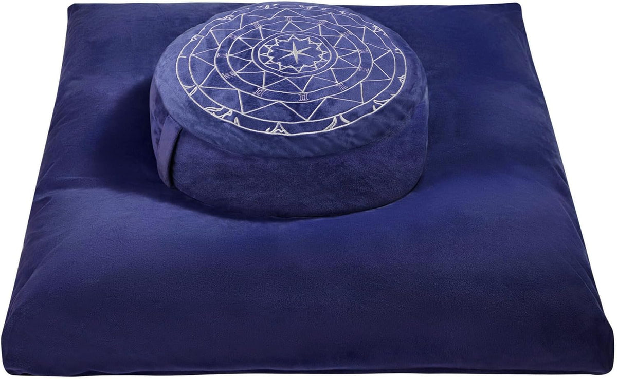 Zafu & Zabuton Meditation Cushion Set - Buckwheat Hull & Memory Foam Pillows, Ergonomic Support for Yoga, Mindfulness - Organic Velvet Cover, Large Size, Purple