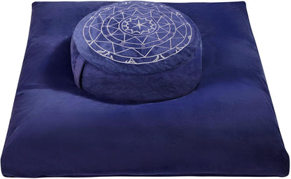 Zafu & Zabuton Meditation Cushion Set - Buckwheat Hull & Memory Foam Pillows, Ergonomic Support for Yoga, Mindfulness - Organic Velvet Cover, Large Size, Purple
