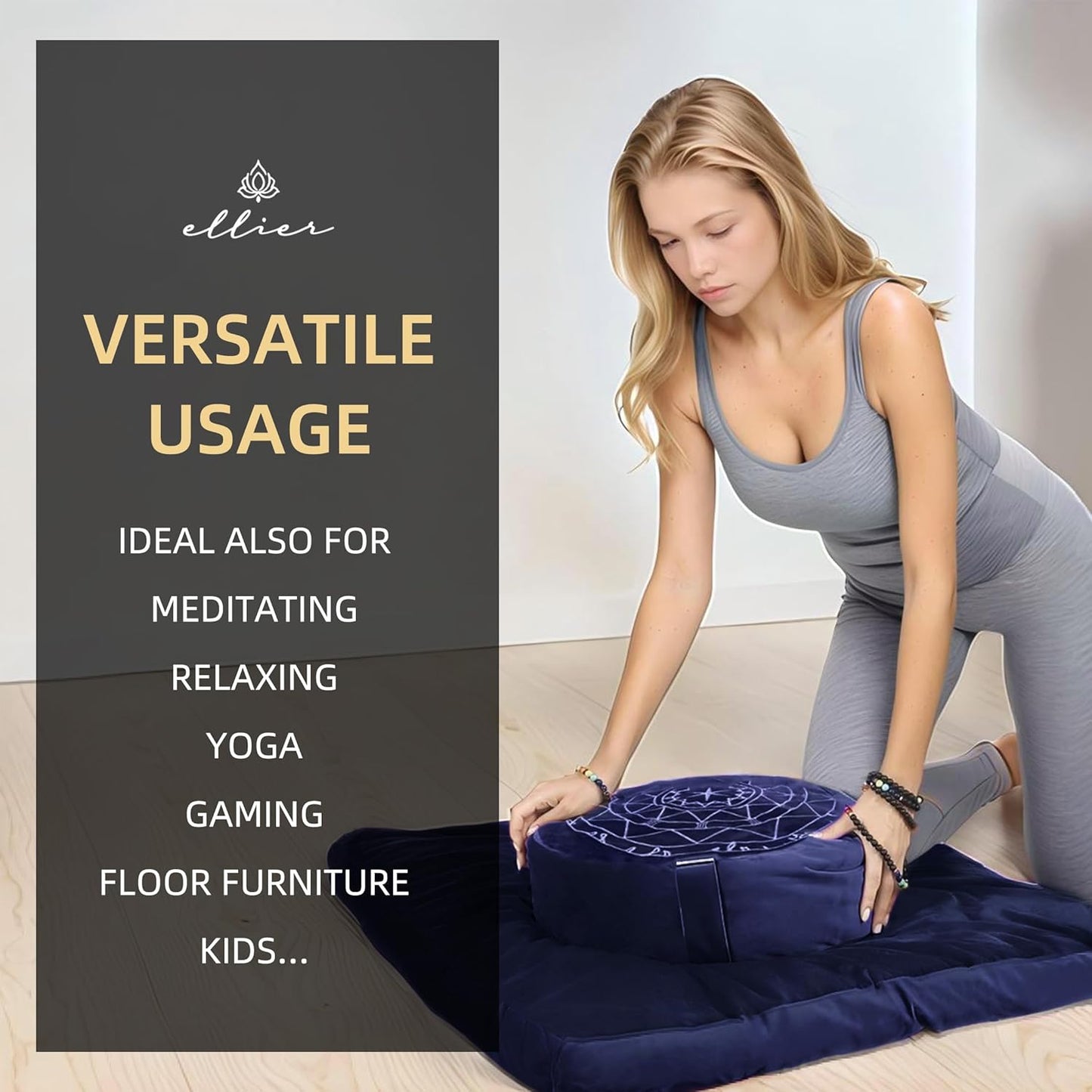 Zafu & Zabuton Meditation Cushion Set - Buckwheat Hull & Memory Foam Pillows, Ergonomic Support for Yoga, Mindfulness - Organic Velvet Cover, Large Size, Purple