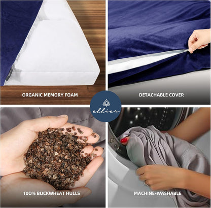 Zafu & Zabuton Meditation Cushion Set - Buckwheat Hull & Memory Foam Pillows, Ergonomic Support for Yoga, Mindfulness - Organic Velvet Cover, Large Size, Purple