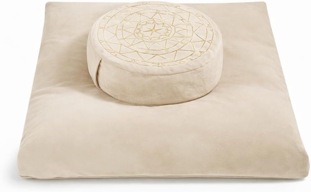 Zafu & Zabuton Meditation Cushion Set - Buckwheat Hull & Memory Foam Pillows, Ergonomic Support for Yoga, Mindfulness - Organic Velvet Cover, Large Size, Purple