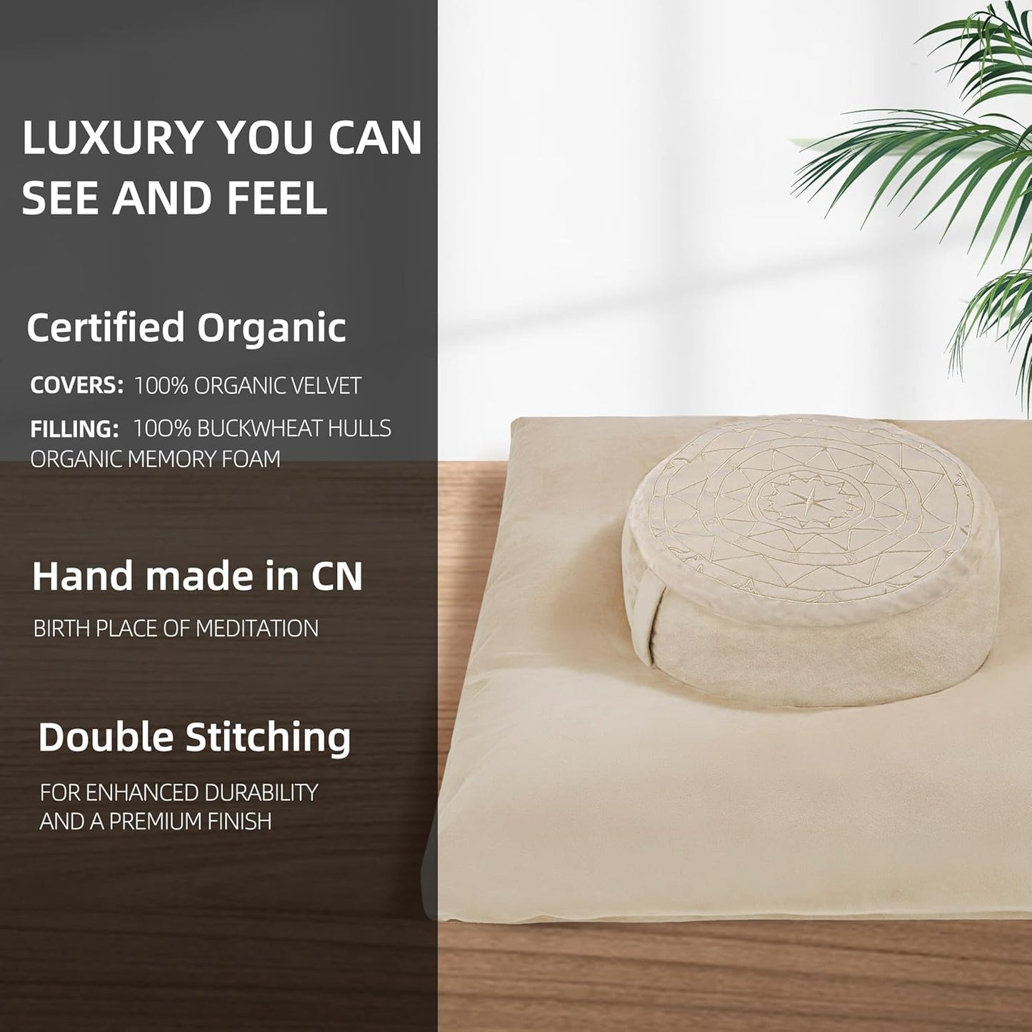 Zafu & Zabuton Meditation Cushion Set - Buckwheat Hull & Memory Foam Pillows, Ergonomic Support for Yoga, Mindfulness - Organic Velvet Cover, Large Size, Purple