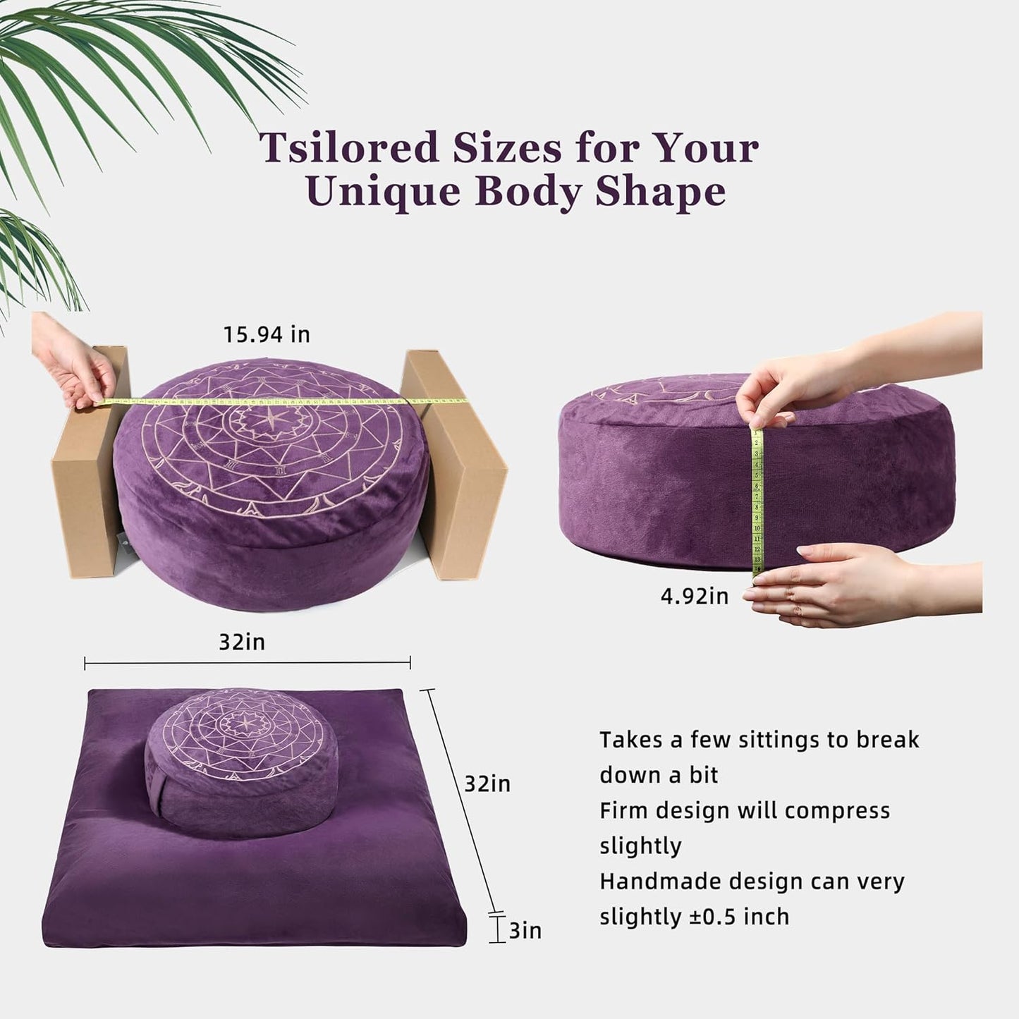 Zafu & Zabuton Meditation Cushion Set - Buckwheat Hull & Memory Foam Pillows, Ergonomic Support for Yoga, Mindfulness - Organic Velvet Cover, Large Size, Purple
