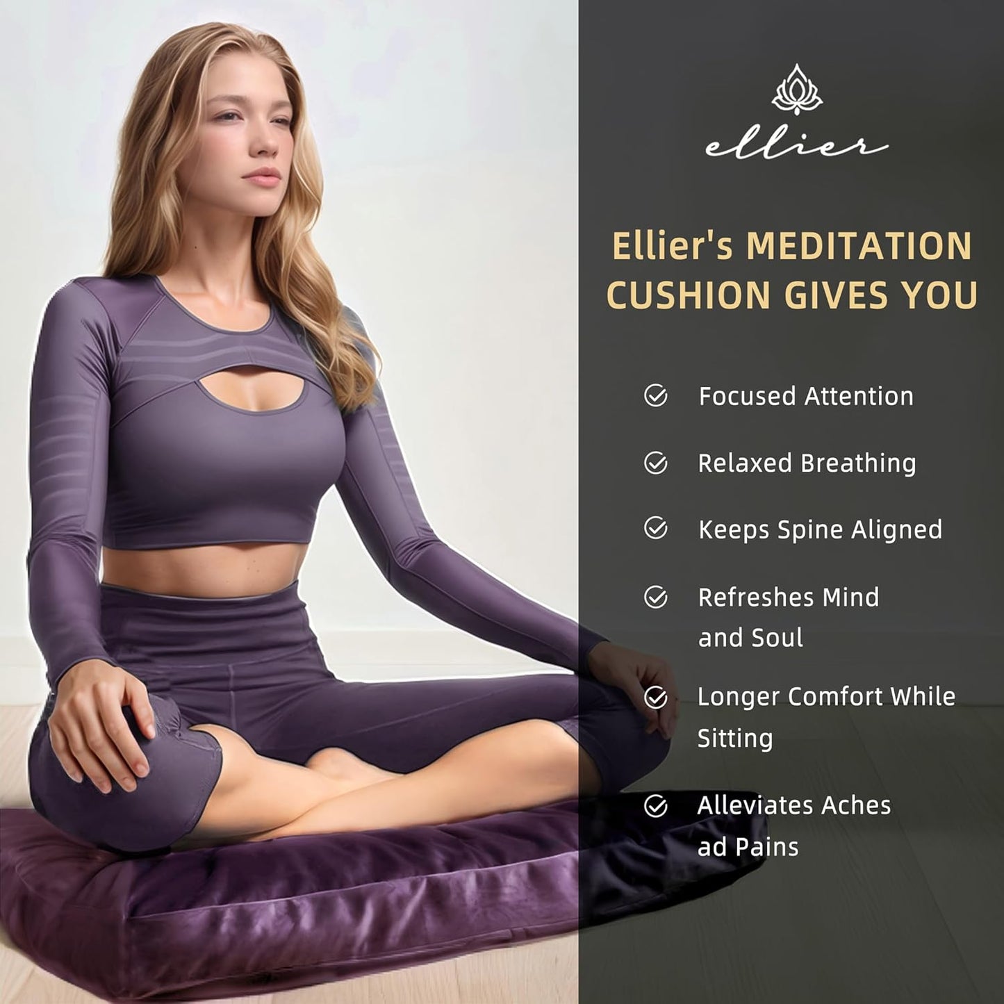 Zafu & Zabuton Meditation Cushion Set - Buckwheat Hull & Memory Foam Pillows, Ergonomic Support for Yoga, Mindfulness - Organic Velvet Cover, Large Size, Purple
