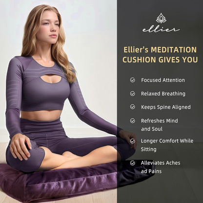 Zafu & Zabuton Meditation Cushion Set - Buckwheat Hull & Memory Foam Pillows, Ergonomic Support for Yoga, Mindfulness - Organic Velvet Cover, Large Size, Purple